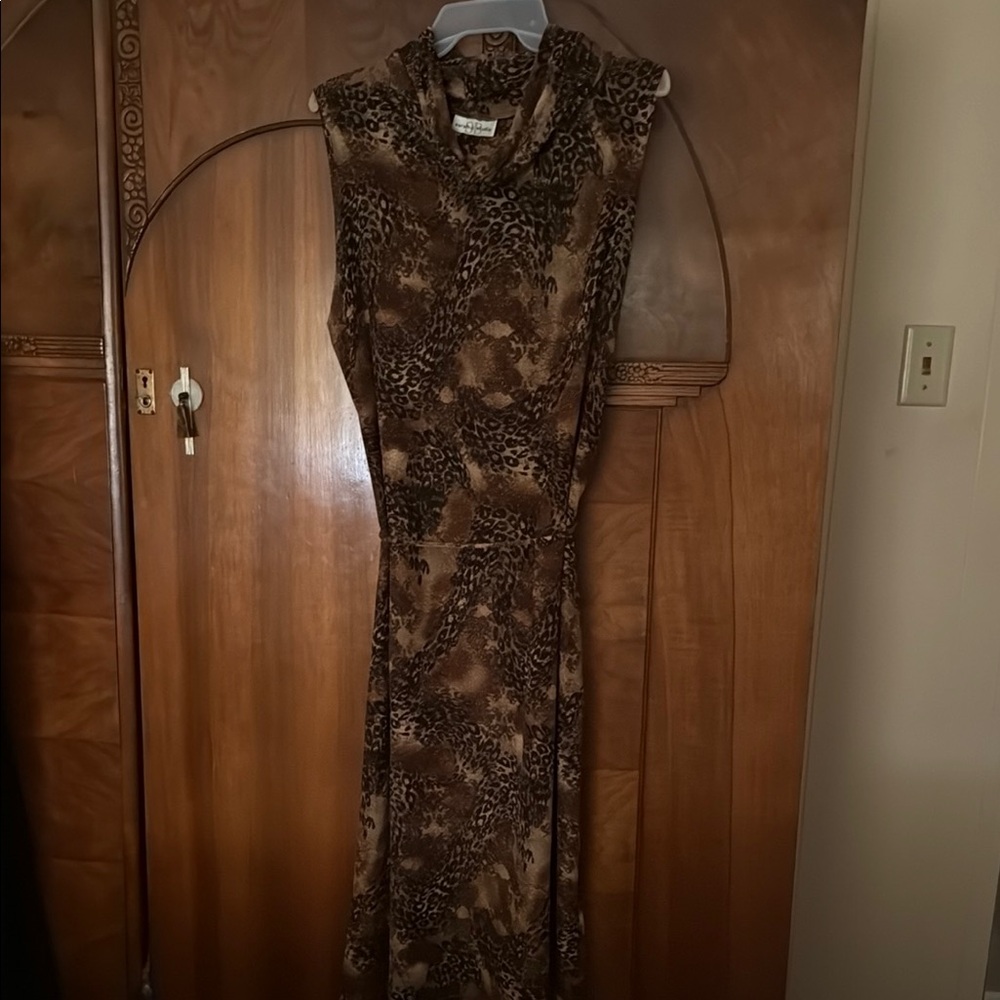 Brown Tan Sheath Dress with Cowl Neck for Cocktail